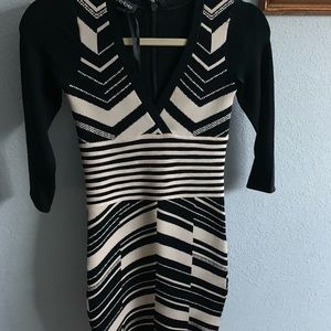 Detailed black and nude knitted stretchy dress